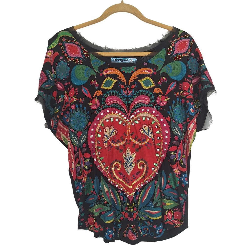 Desigual Womens Blouse‎ Top Size M Black Floral